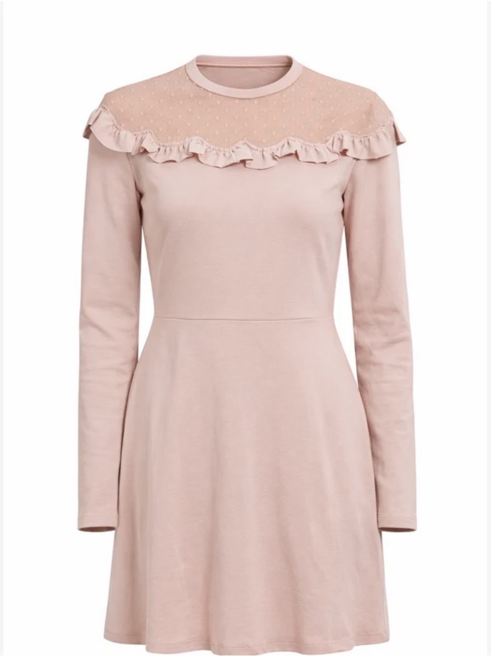 NWT RedValentino Point D'esprit-paneled Ruffled Stretch-knit Mini Dress In Blush